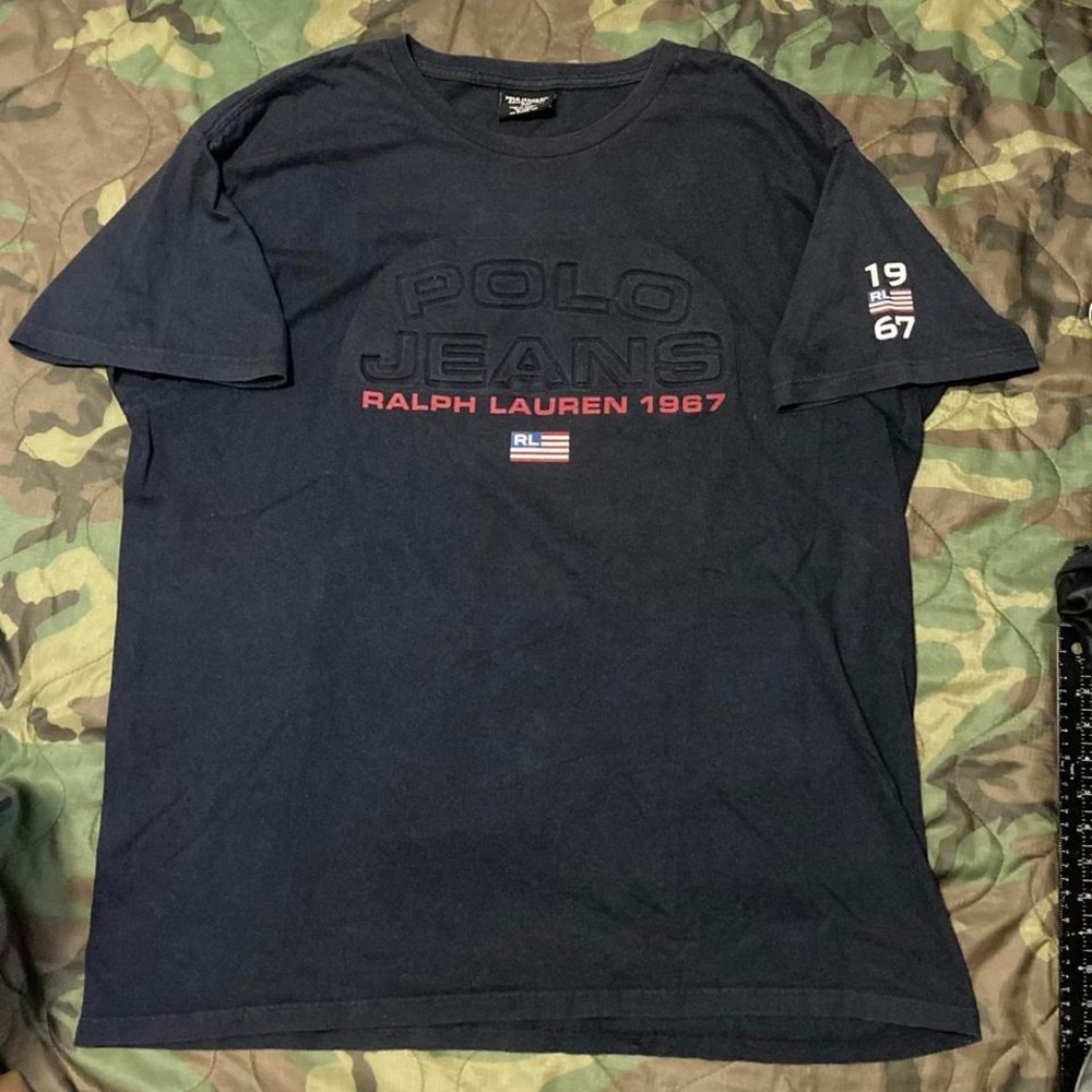 Polo jeans vintage 00s embossed graphic tee‎ shirt flag men's XL/24.5